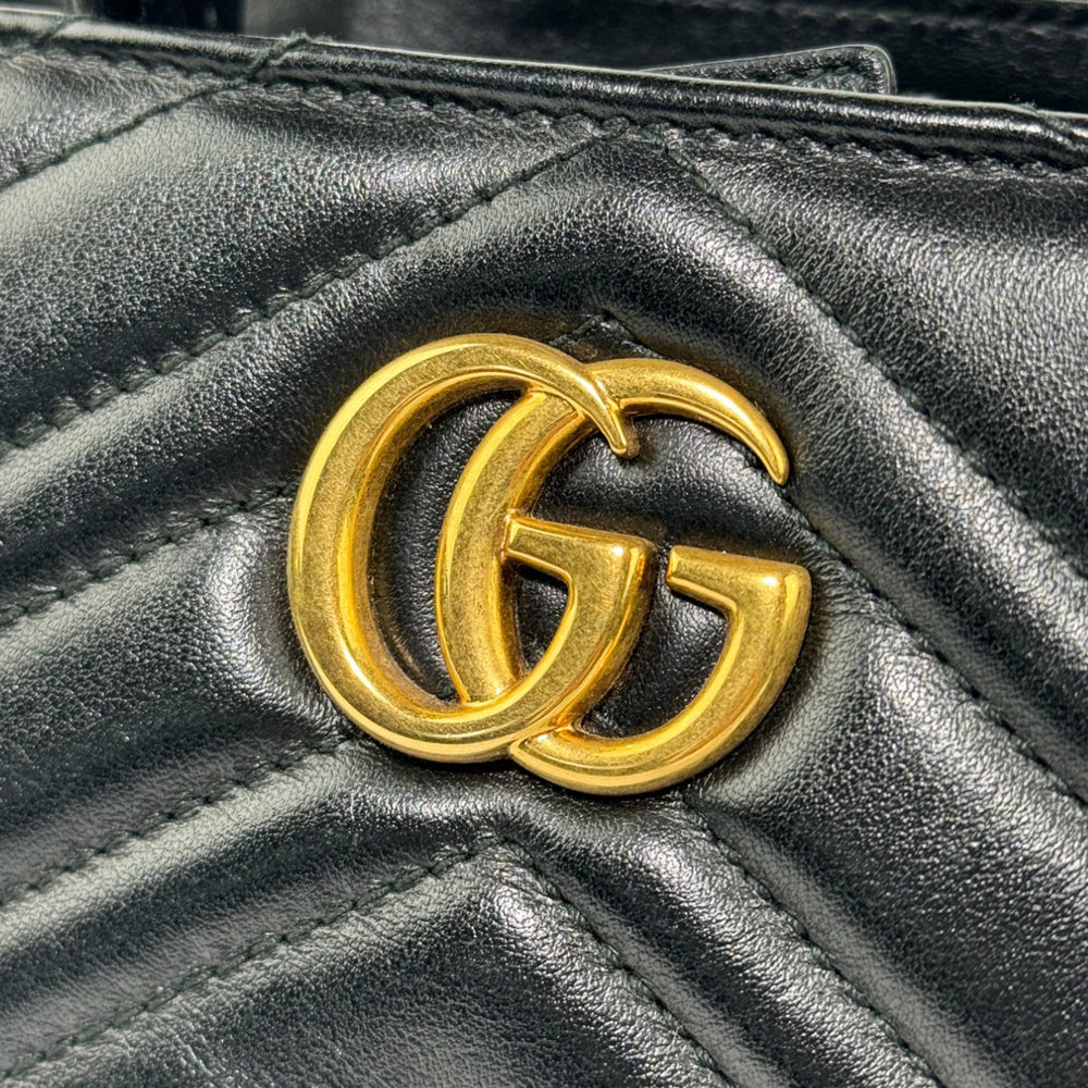 GUCCI GG Marmont Matelasse Bolso de hombro de cuero negro de 2 vías LHQ275