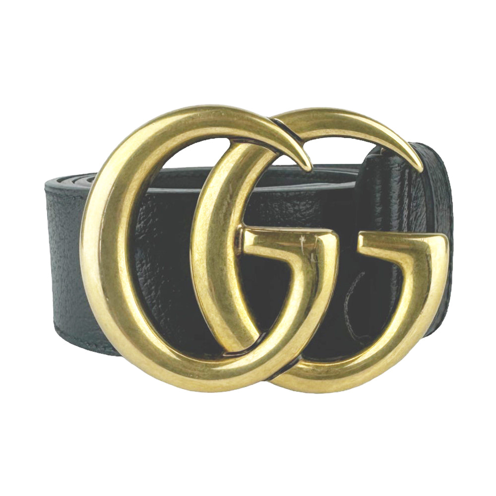 GUCCI GG Große Schnalle Schwarz Marmont Gürtel Größe 75 LHQ39