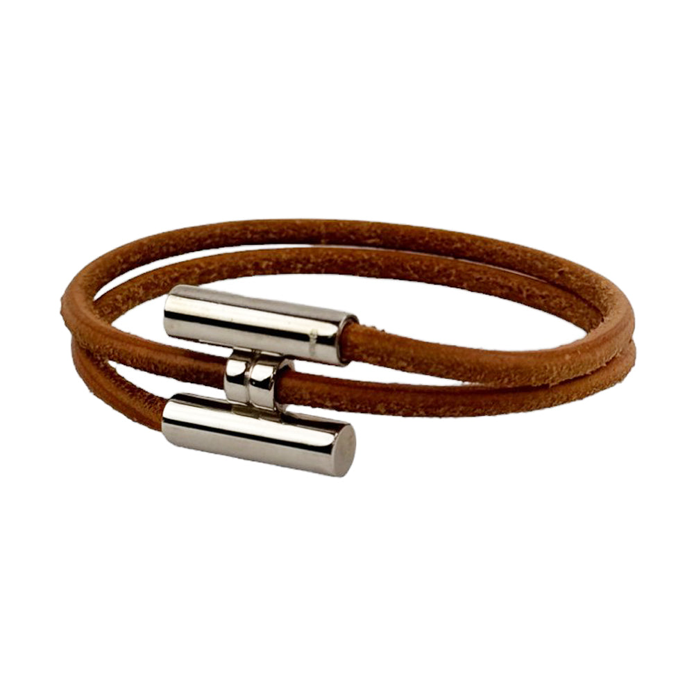 HERMES Tournis Tresse Bracelet Brown LHQ317