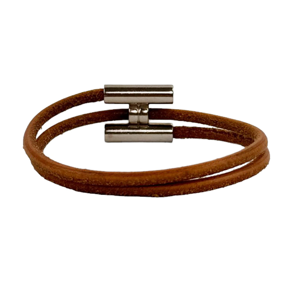 HERMES Tournis Tresse Bracelet Brown LHQ317