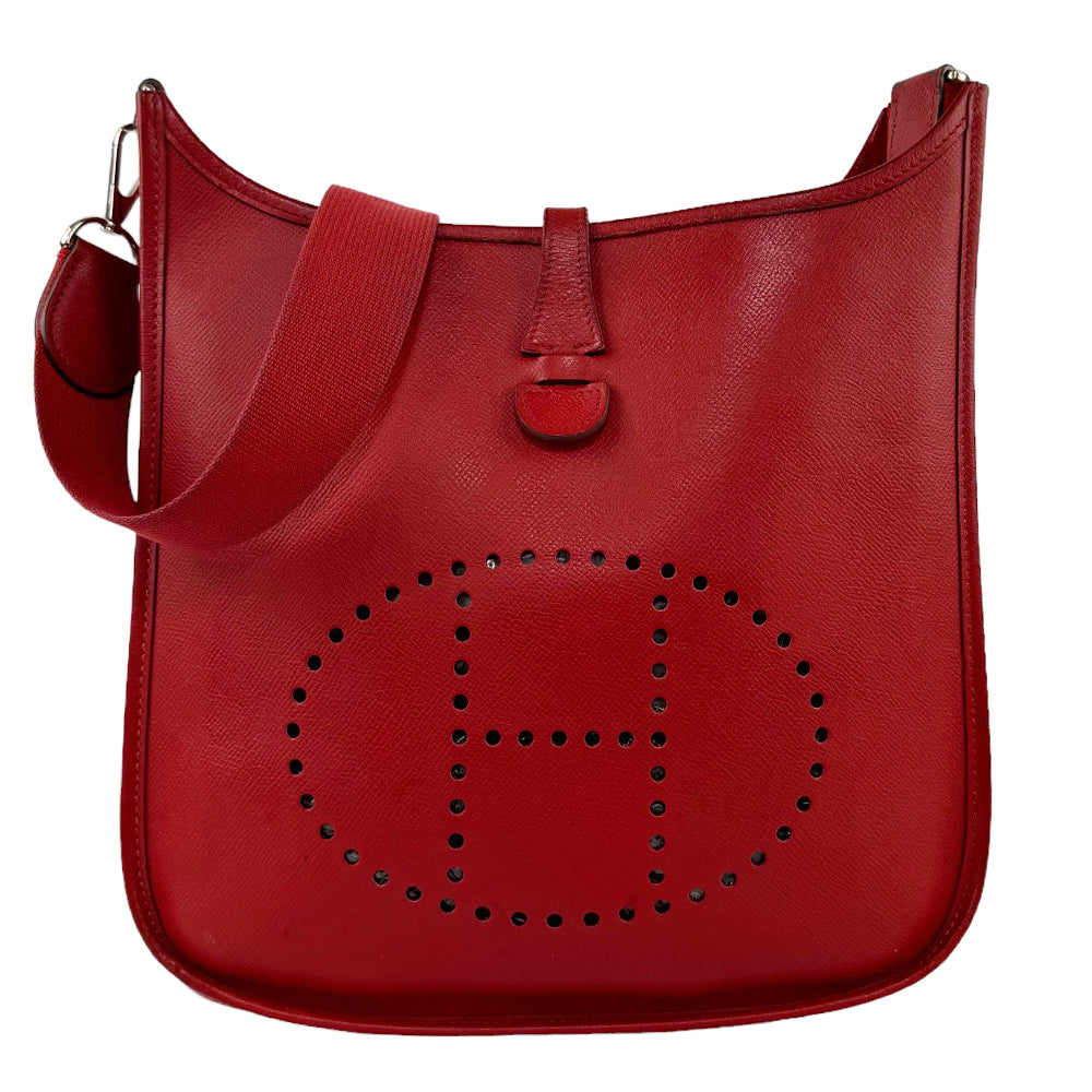 HERMES Evelyne II Red Leather Shoulder Bag LHQ324