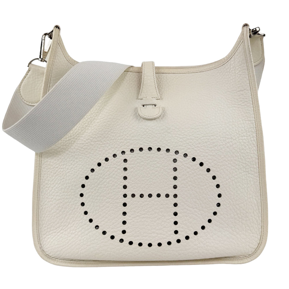 HERMES Evelyne I White Leather Shoulder Bag LHQ329