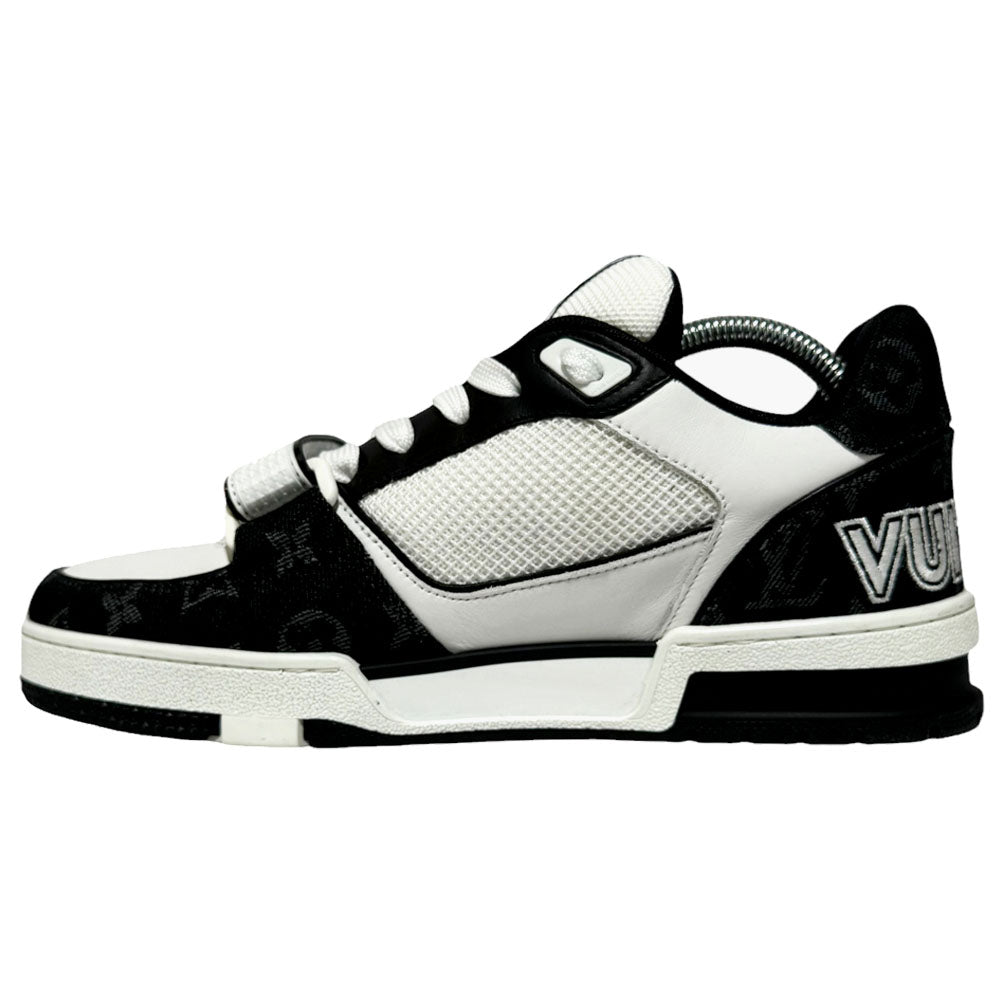 LOUIS VUITTON LV Trainers Black White Denim Strap Size 6 UK LHQ335