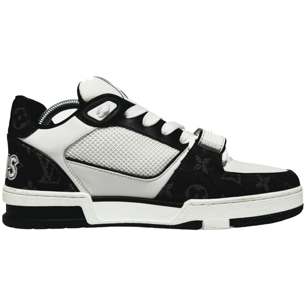 LOUIS VUITTON LV Trainers Black White Denim Strap Size 6 UK LHQ335