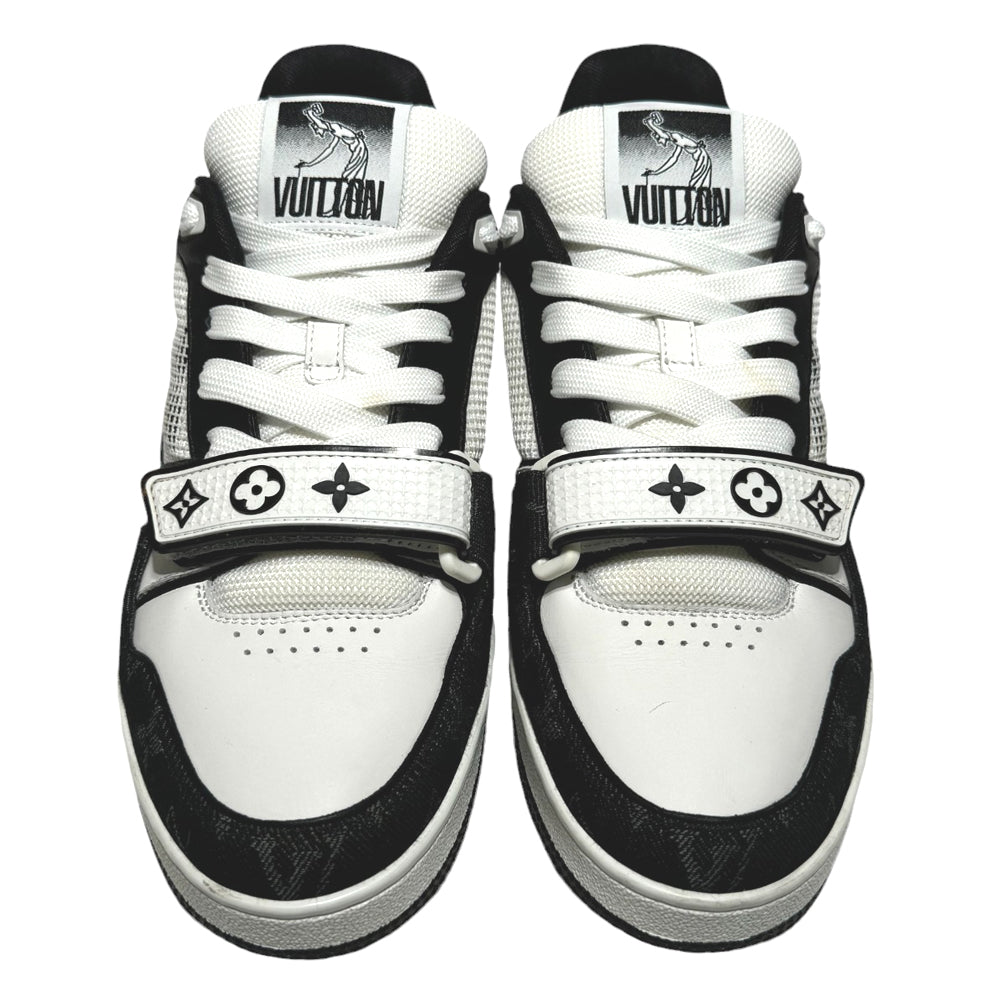 LOUIS VUITTON LV Trainers Black White Denim Strap Size 6 UK LHQ335