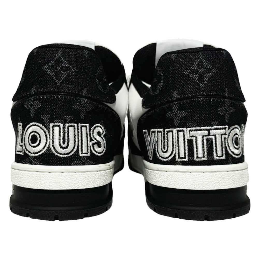 LOUIS VUITTON LV Trainers Black White Denim Strap Size 6 UK LHQ335