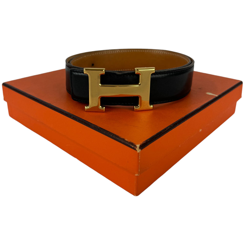 HERMES H Buckle Reversible Black Belt Size 70 LHQ336