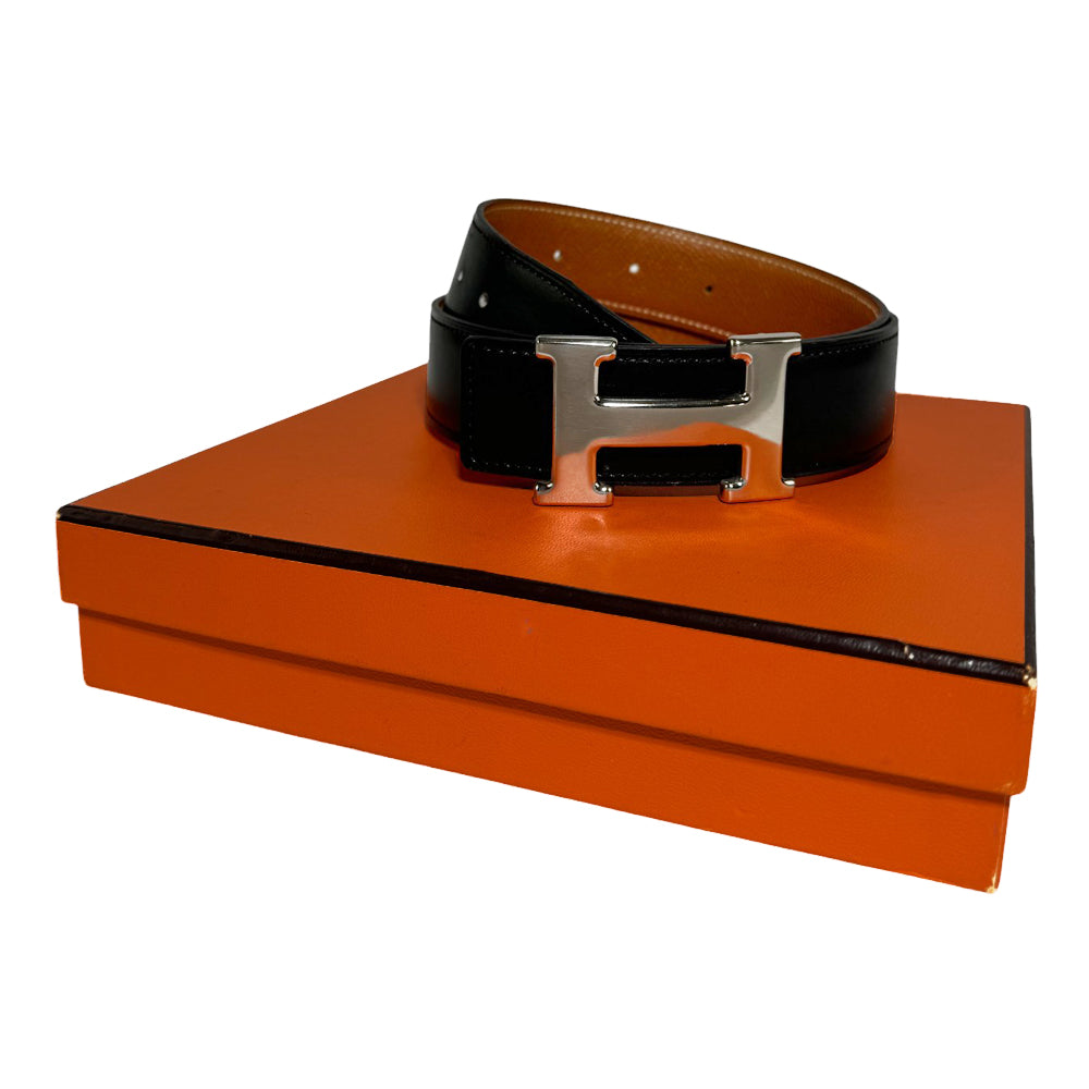 HERMES H Buckle Reversible Black Belt Size 65 LHQ337