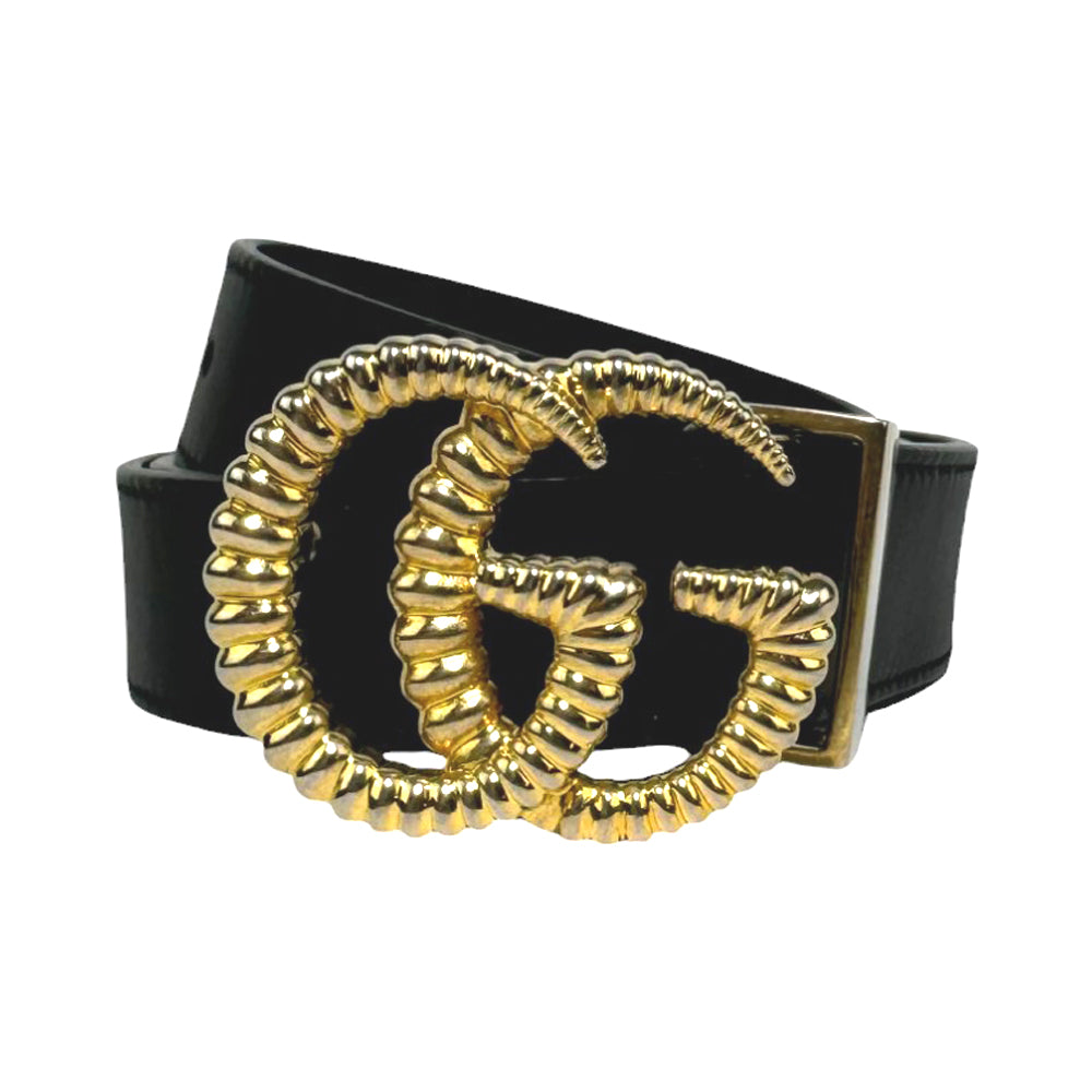 GUCCI GG Large Buckle Black Marmont Belt Size 75 LHQ39