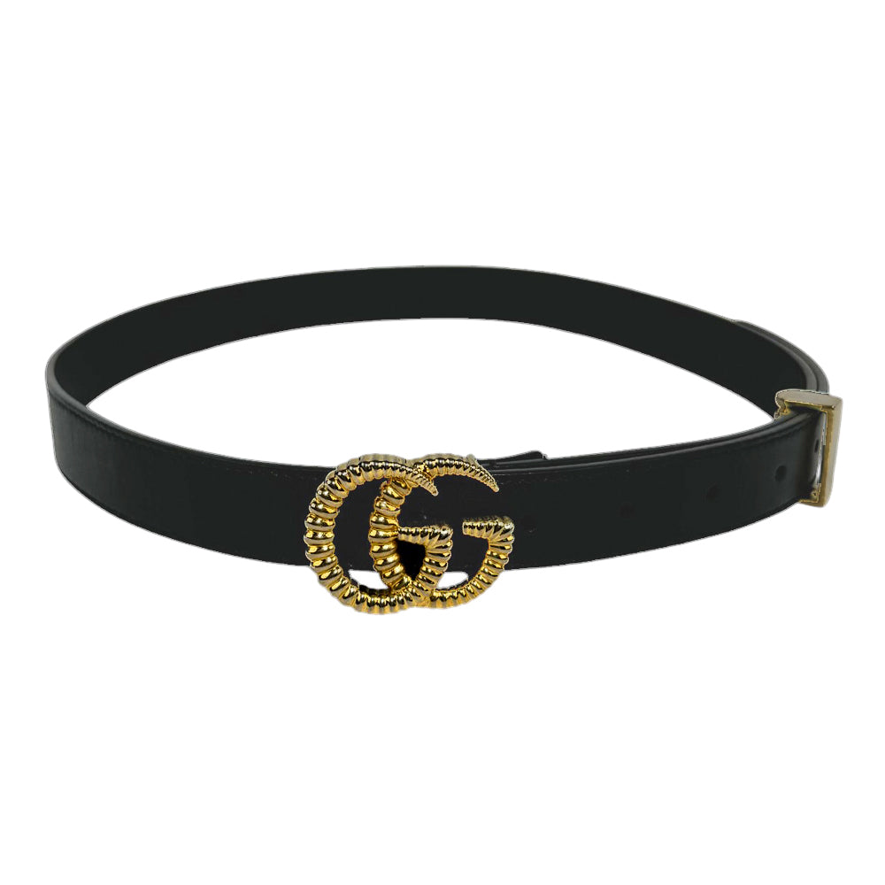 GUCCI GG Hebilla Grande Cinturón Negro Marmont Talla 75 LHQ39