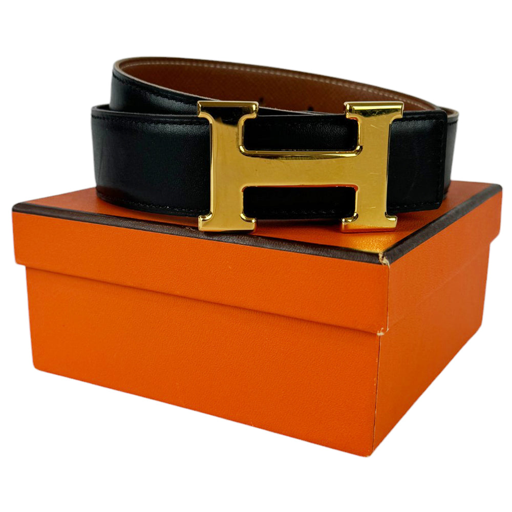 HERMES H Buckle Reversible Black Belt Size 70 LHQ348