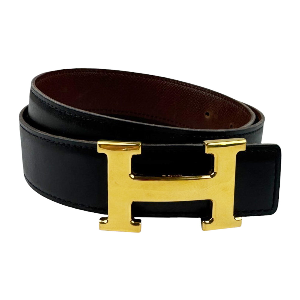 HERMES H Buckle Reversible Black Belt Size 70 LHQ352