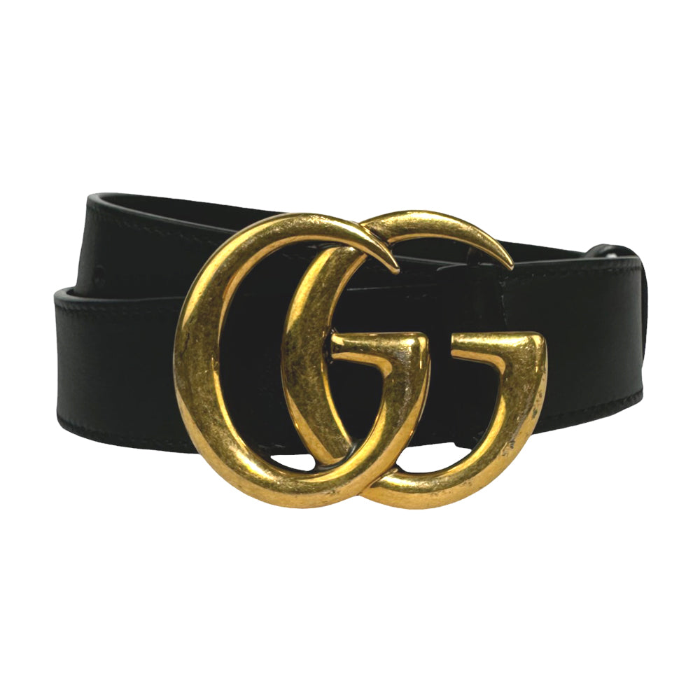 GUCCI GG Kleine Schnalle Schwarz Marmont Gürtel Größe 75 LHQ38