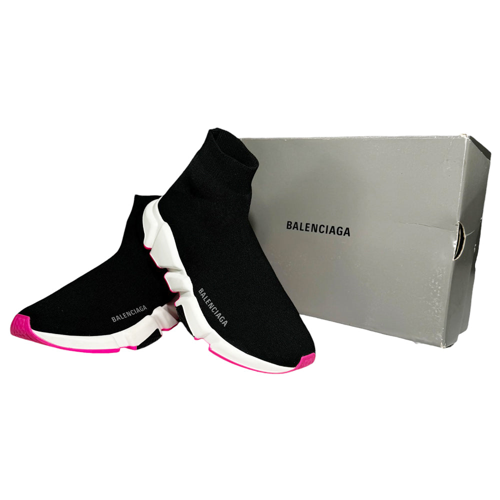 BALENCIAGA Black/Pink Speed Sock Trainer Size 7 UK LHQ381