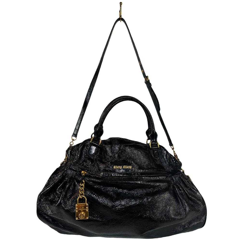 MIU MIU Black Patent Leather Shoulder Bag LHQ385