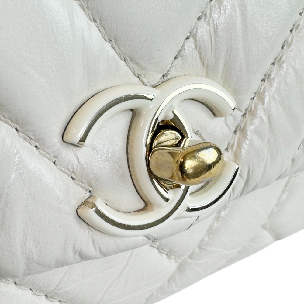 CHANEL Quilted White Leather Flap Shoulder Bag LHQ417