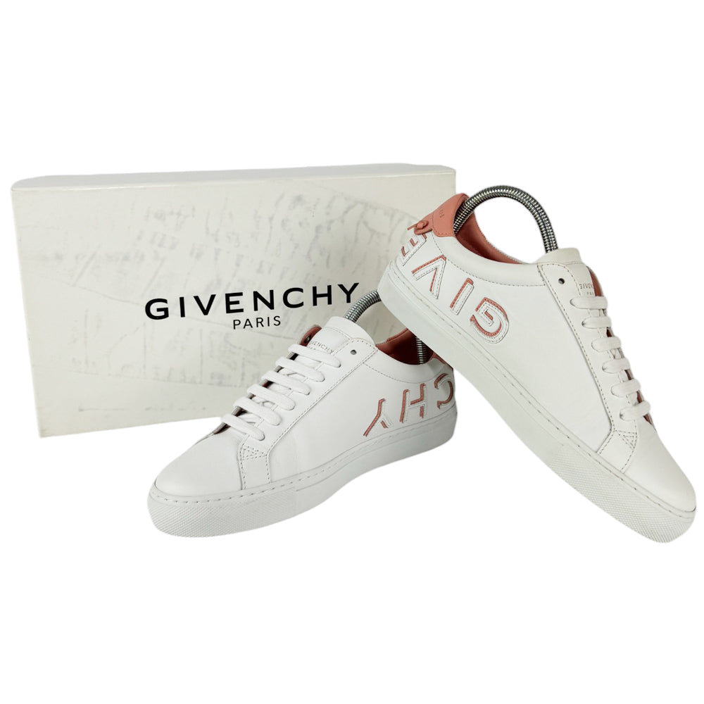 GIVENCHY White/Pink Reverse Logo Trainers Size 4 UK LHQ419