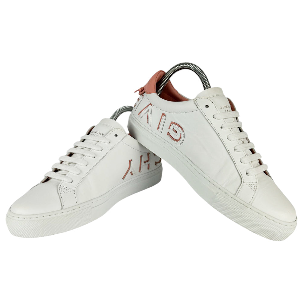 GIVENCHY White/Pink Reverse Logo Trainers Size 4 UK LHQ419