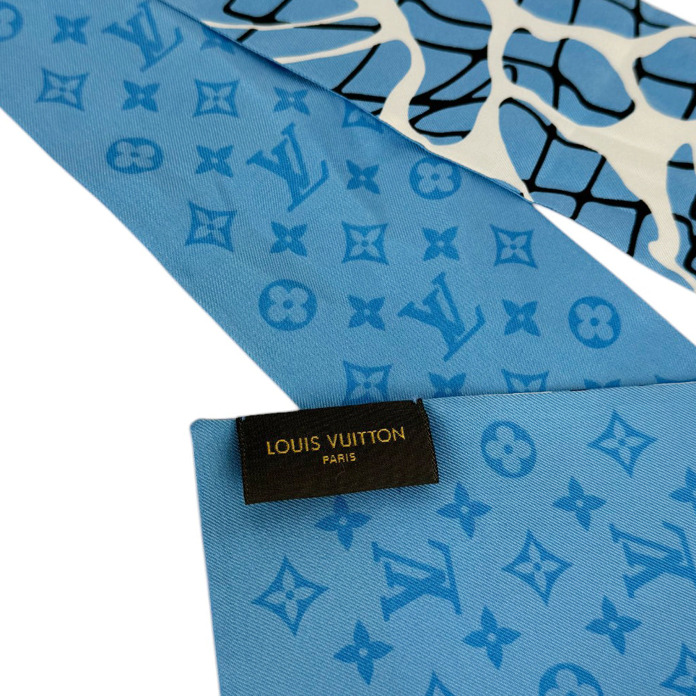 LOUIS VUITTON Silk Bandeau Aqua Bleu Monogram Scarf LHQ425