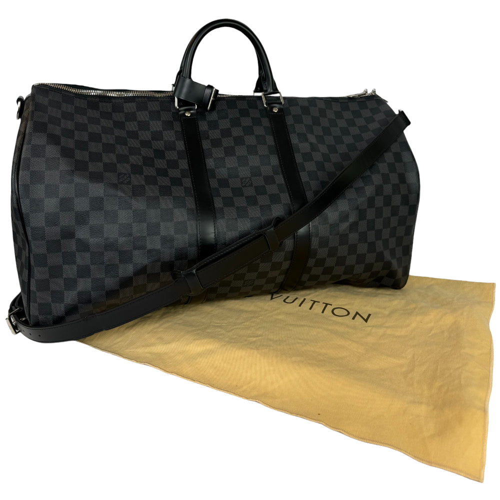 LOUIS VUITTON Keepall Bandouliere 55 Daimer Graphite With Strap LHQ447