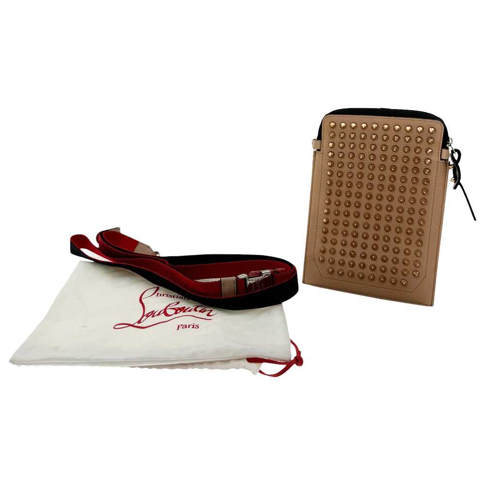 CHRISTIAN LOUBOUTIN Studded Crossbody Phone Pouch Cream LHQ454