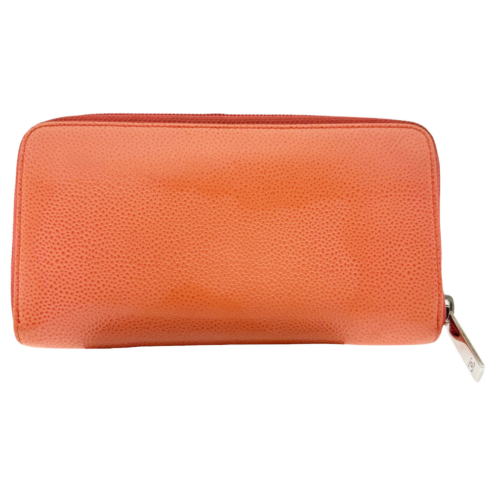 CHANEL Bi-Fold Zip-Around Long Orange Purse Wallet LHQ457