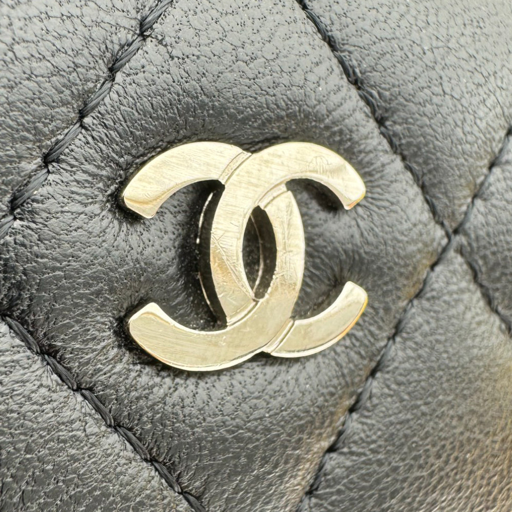 CHANEL Zip-Around Quilted Leather Black Wallet Purse LHQ459