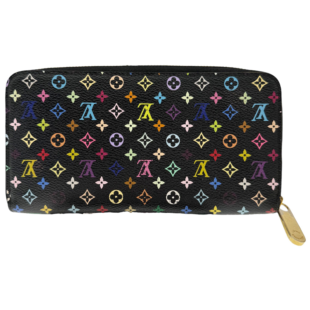 LOUIS VUITTON Takashi Murakami Black Zippy Wallet Purse LHQ460