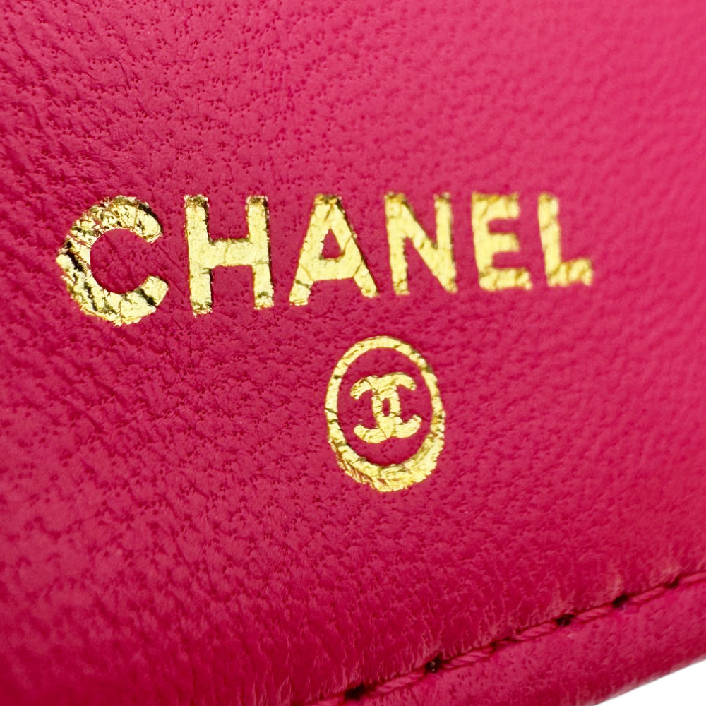 CHANEL Boy Quilted Leather Bi-Fold Pink Wallet Purse LHQ461