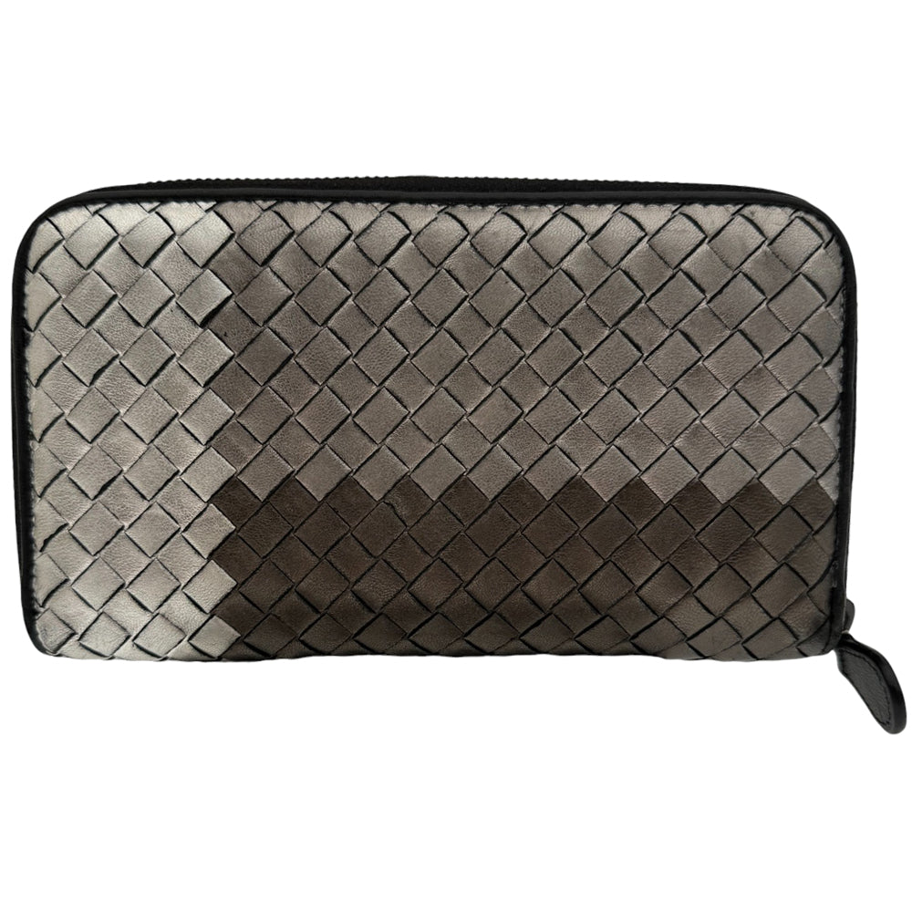 BOTTEGA VENETA Intrecciato Silver Leather Zip Wallet LHQ463