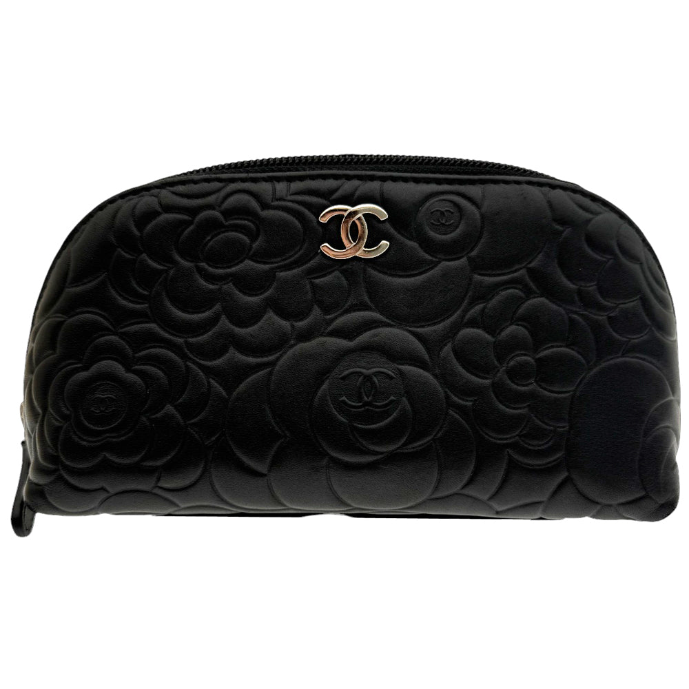 CHANEL Flower Leather Black Makeup Bag LHQ464