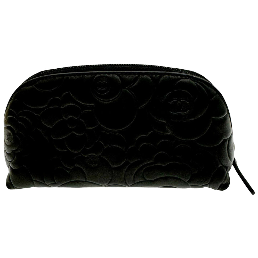 CHANEL Flower Leather Black Makeup Bag LHQ464