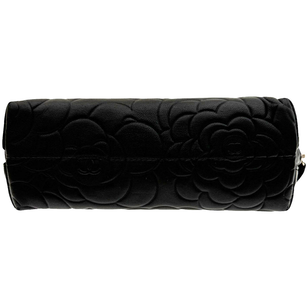 CHANEL Flower Leather Black Makeup Bag LHQ464