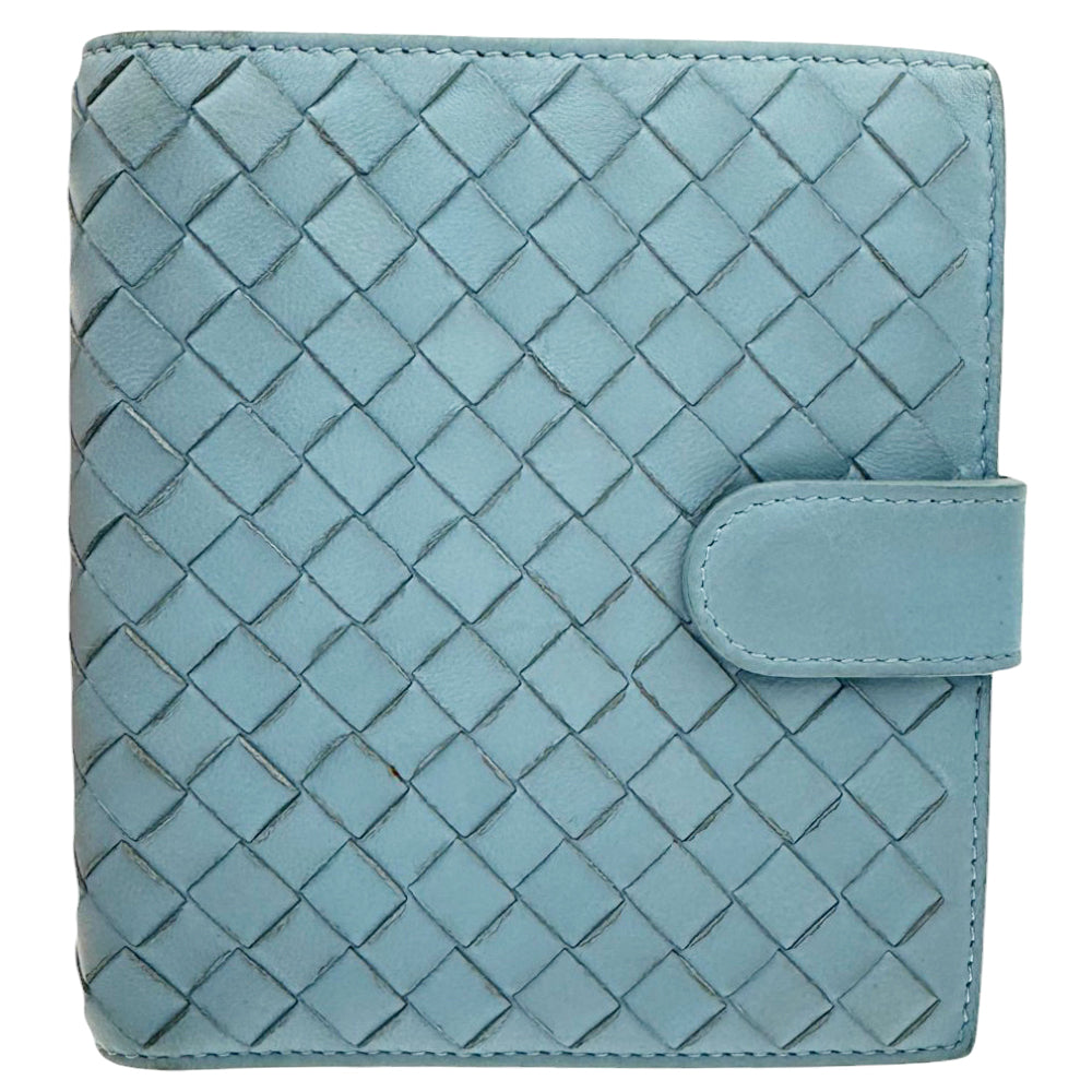 BOTEGA VENETA Intreciatto Leather Blue Wallet Purse LHQ465