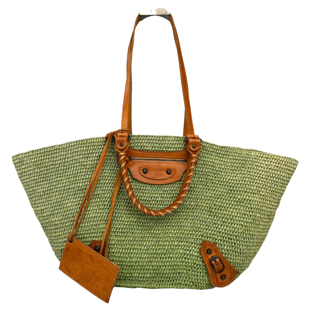 BALENCIAGA Raffia Green Tote Bag LHQ477