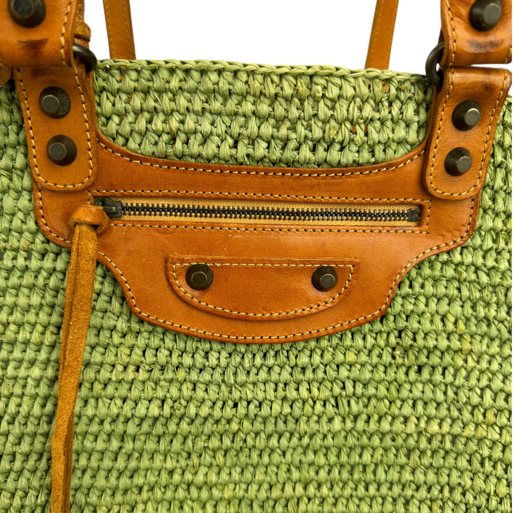 BALENCIAGA Raffia Green Tote Bag LHQ477