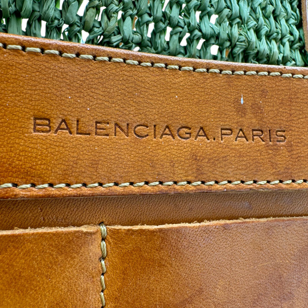 BALENCIAGA Raffia Green Tote Bag LHQ477