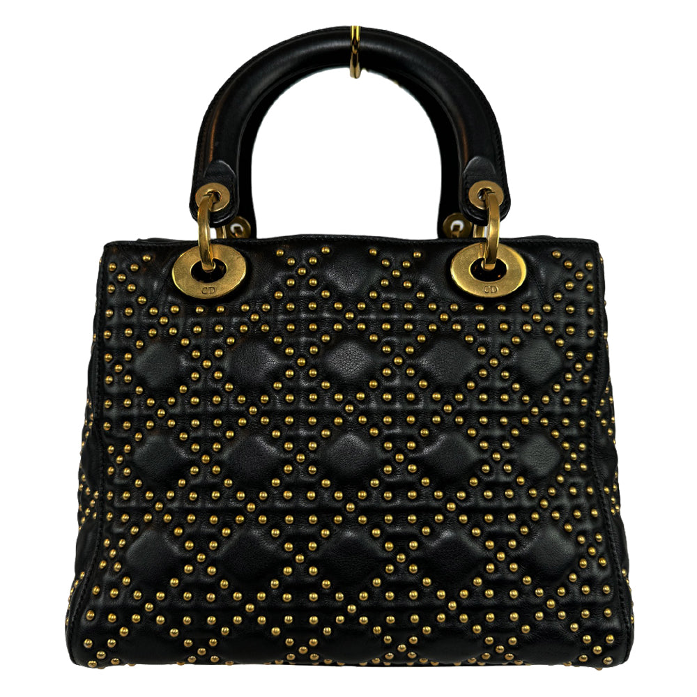 CHRISTIAN DIOR Lady Dior Black Studded Leather Cannage Bag LHQ480