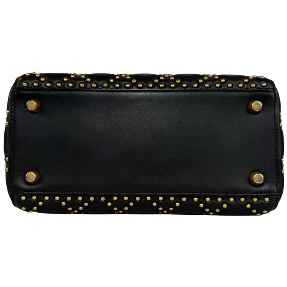 CHRISTIAN DIOR Lady Dior Black Studded Leather Cannage Bag LHQ480