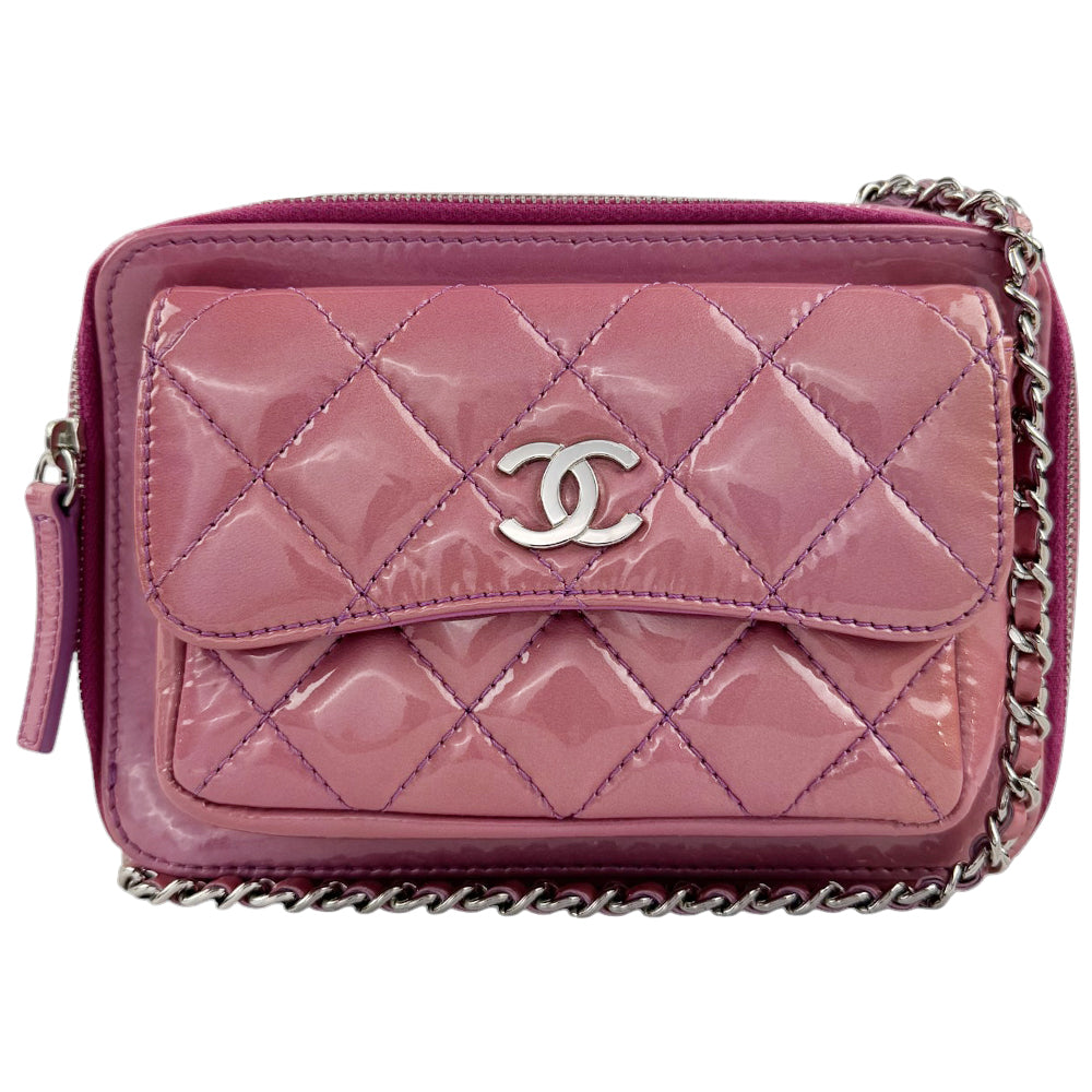 CHANEL Pocket Box Camera Patent Leather Pink Shoulder Bag LHQ481