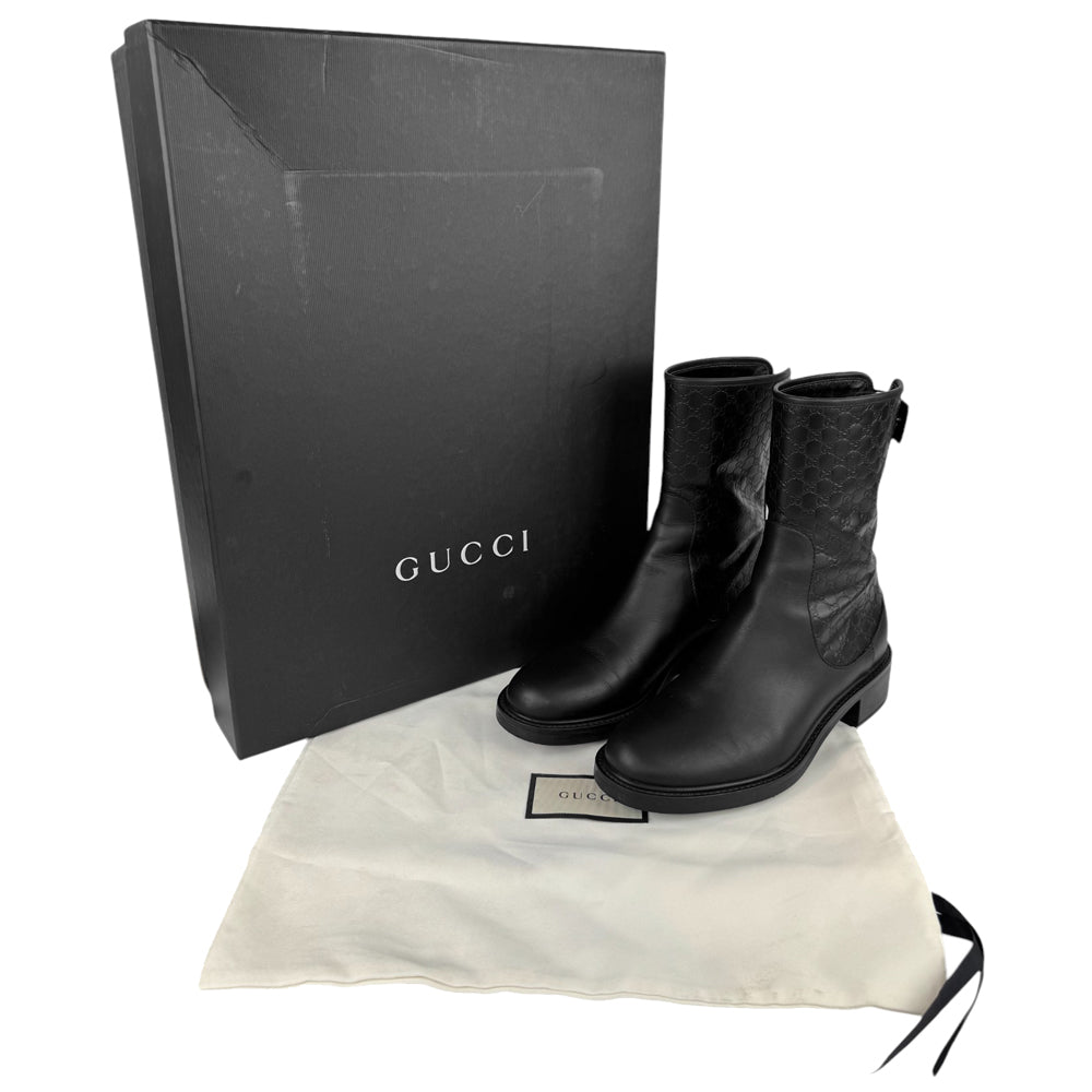 GUCCI Microguccissima Black Leather Zip Boots Size 3 UK LHQ487