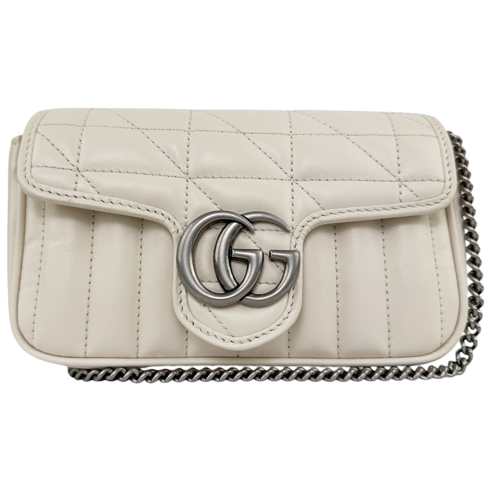 GUCCI GG Marmont Super Mini White Leather Shoulder Bag LHQ488