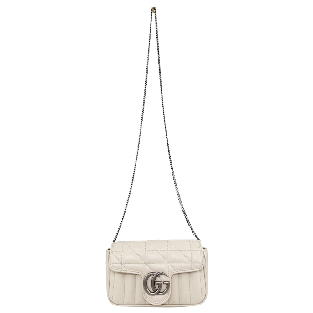 GUCCI GG Marmont Super Mini White Leather Shoulder Bag LHQ488