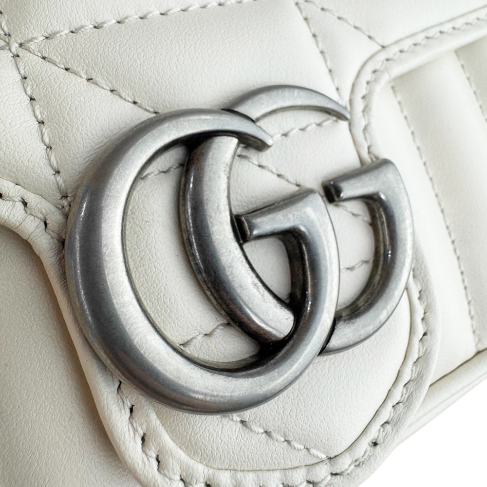 GUCCI GG Marmont Super Mini White Leather Shoulder Bag LHQ488