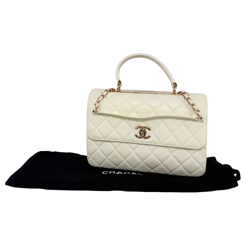 CHANEL Trendy CC Flap White Leather Shoulder Bag LHQ490