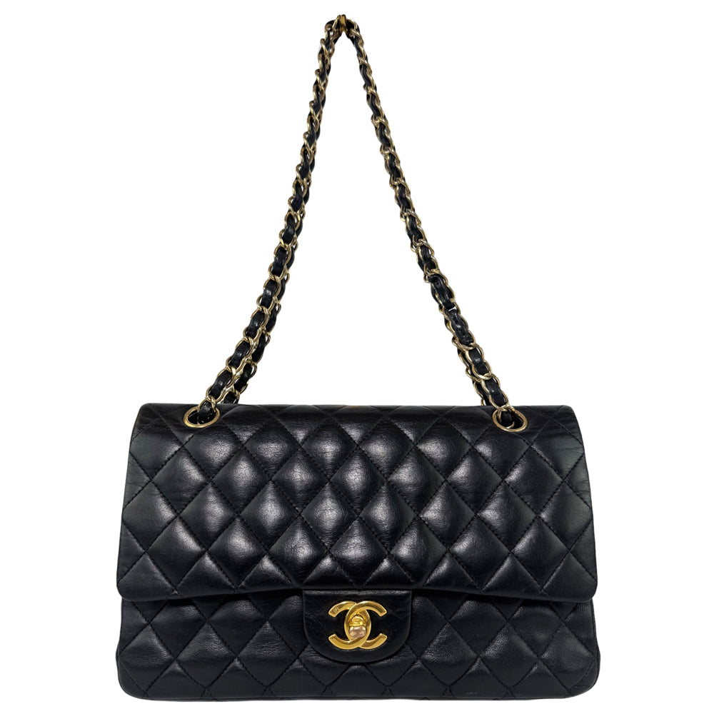 CHANEL Medium Classic Flap Black Leather Shoulder Bag LHQ491