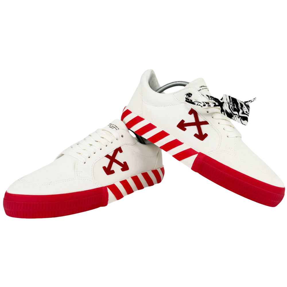 OFF-WHITE Low Vulcanized Red and White Canvas Trainers Size 9 UK LHQ498