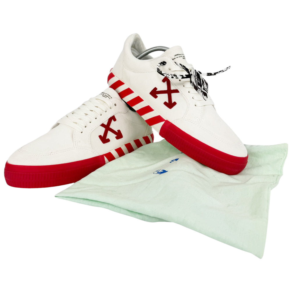 OFF-WHITE Low Vulcanized Red and White Canvas Trainers Size 9 UK LHQ498