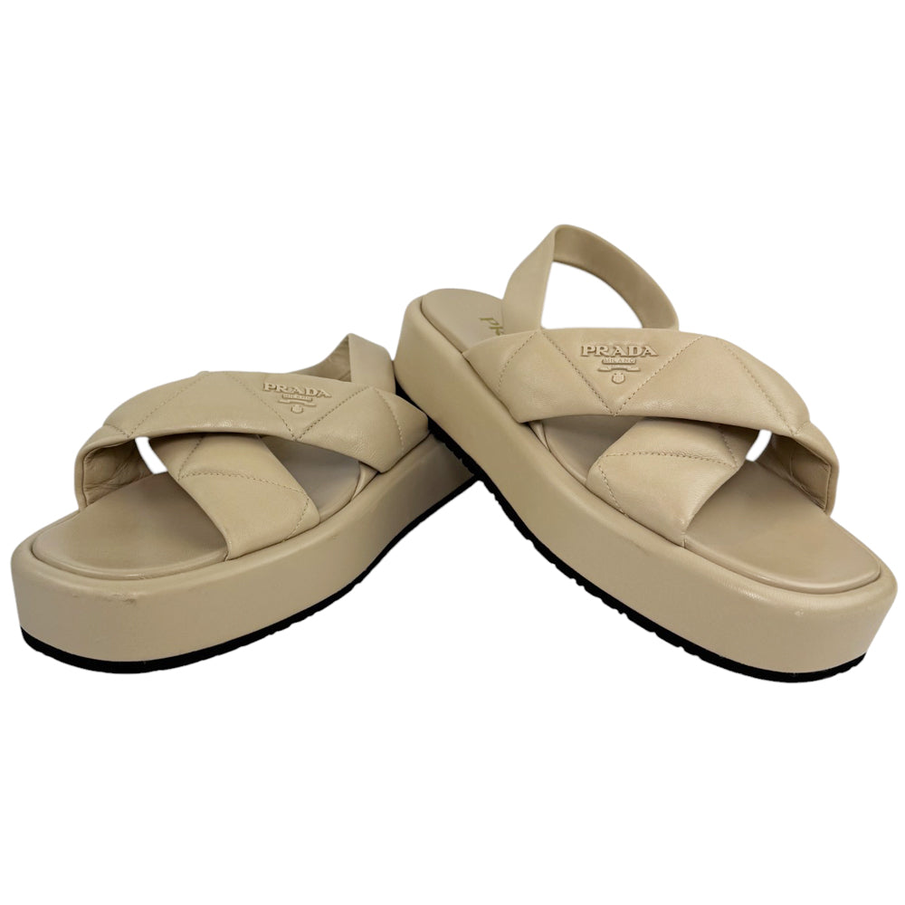 PRADA Quilted Leather Sandals Beige Size 5 UK LHQ499