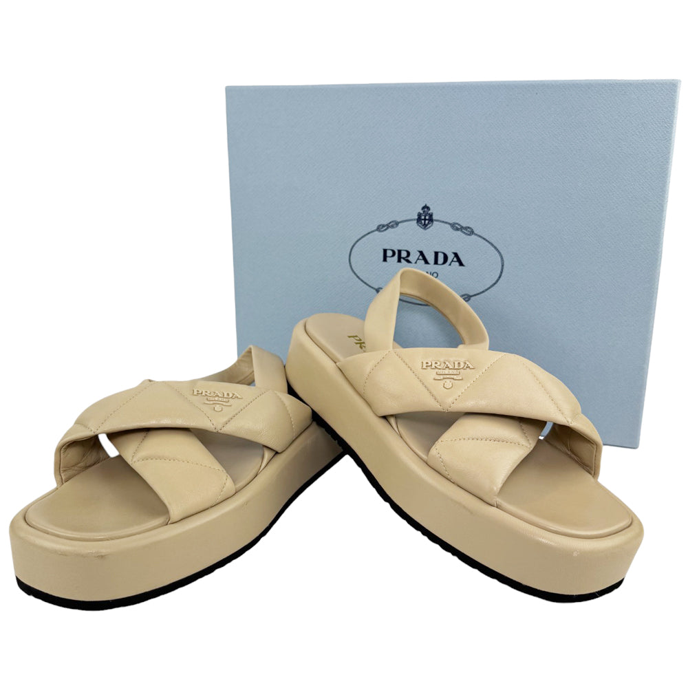 PRADA Quilted Leather Sandals Beige Size 5 UK LHQ499